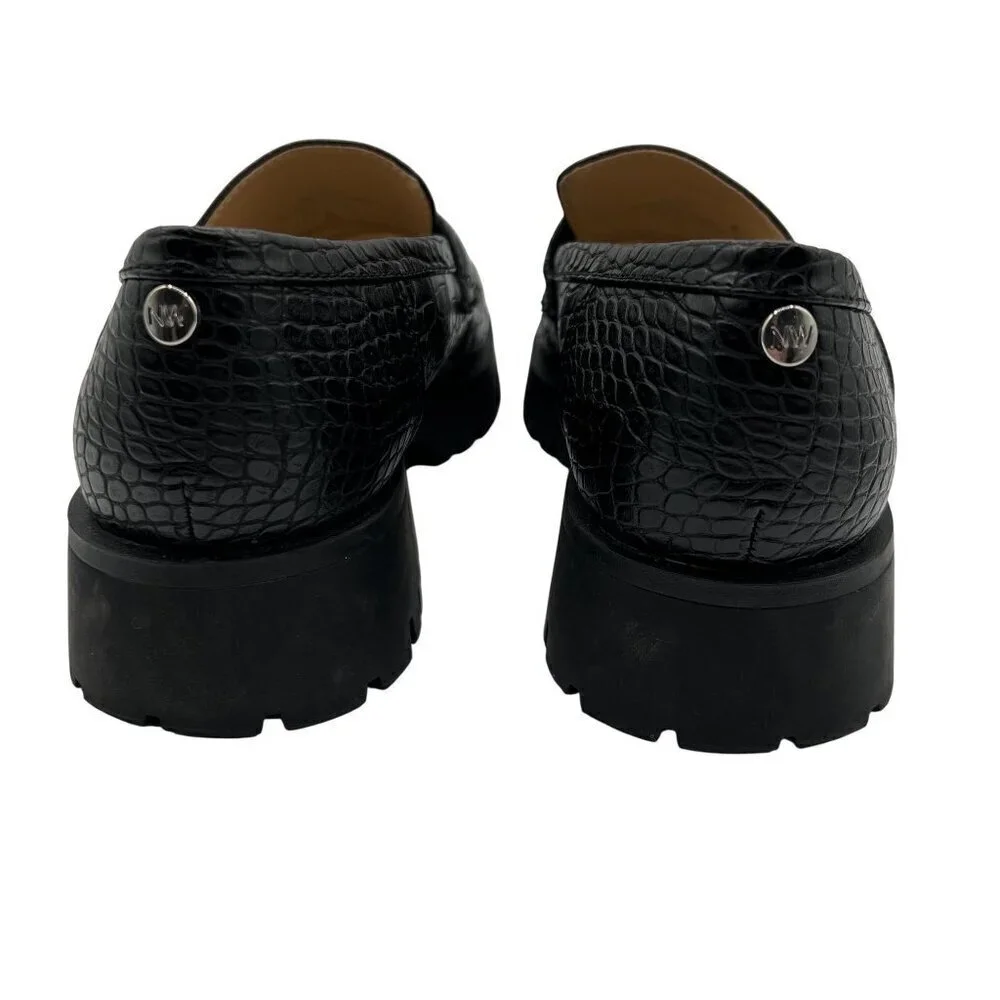 Nine West New Women 8.5 Black Croc-Embossed Chunky Lug Sole Slip On Loafers Y2K